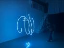 THE RED PILL (2024), Trafo Gallery in Prague (CZ) – PAVEL KORBIČKA - DANCE CALLIGRAPHY No.E1c - 00:02:00 min. (2017), neon glass tubes, installation, 196x124x118 cm, photo: Czech Television archive